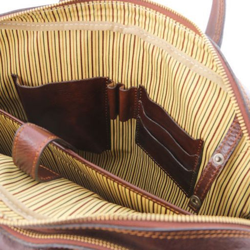 Urbino - Leather laptop briefcase 2 compartments with front pocket